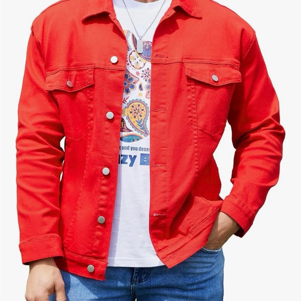 Men's Red Casual Button-Up Jacket
